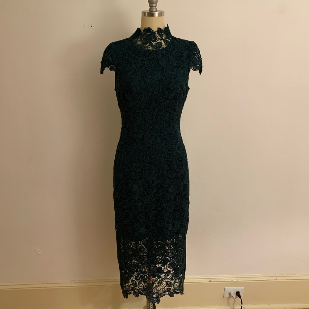 Nicole Miller Mock Neck Guipure Lace Dress
